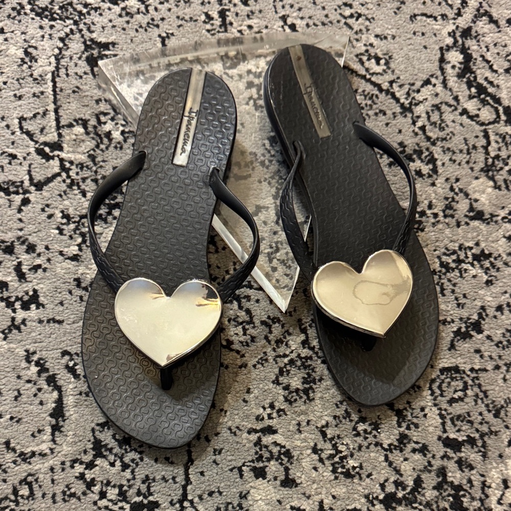 Black silver Heart-Embellished Women's Sandals